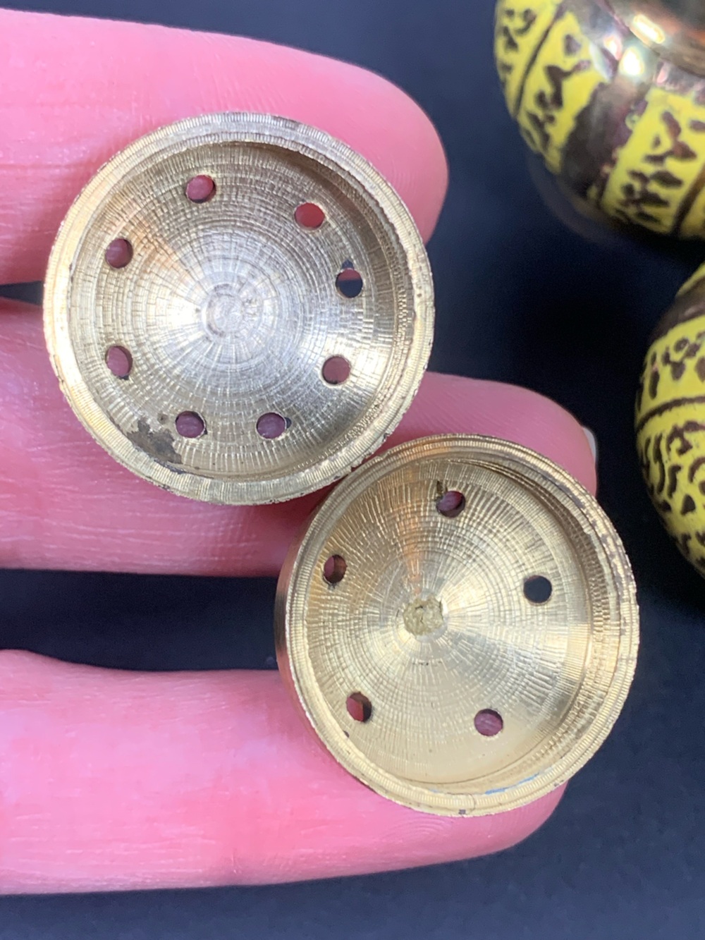 Vintage Enameled Brass Salt and Pepper Set Tray India - Picture 7 of 16